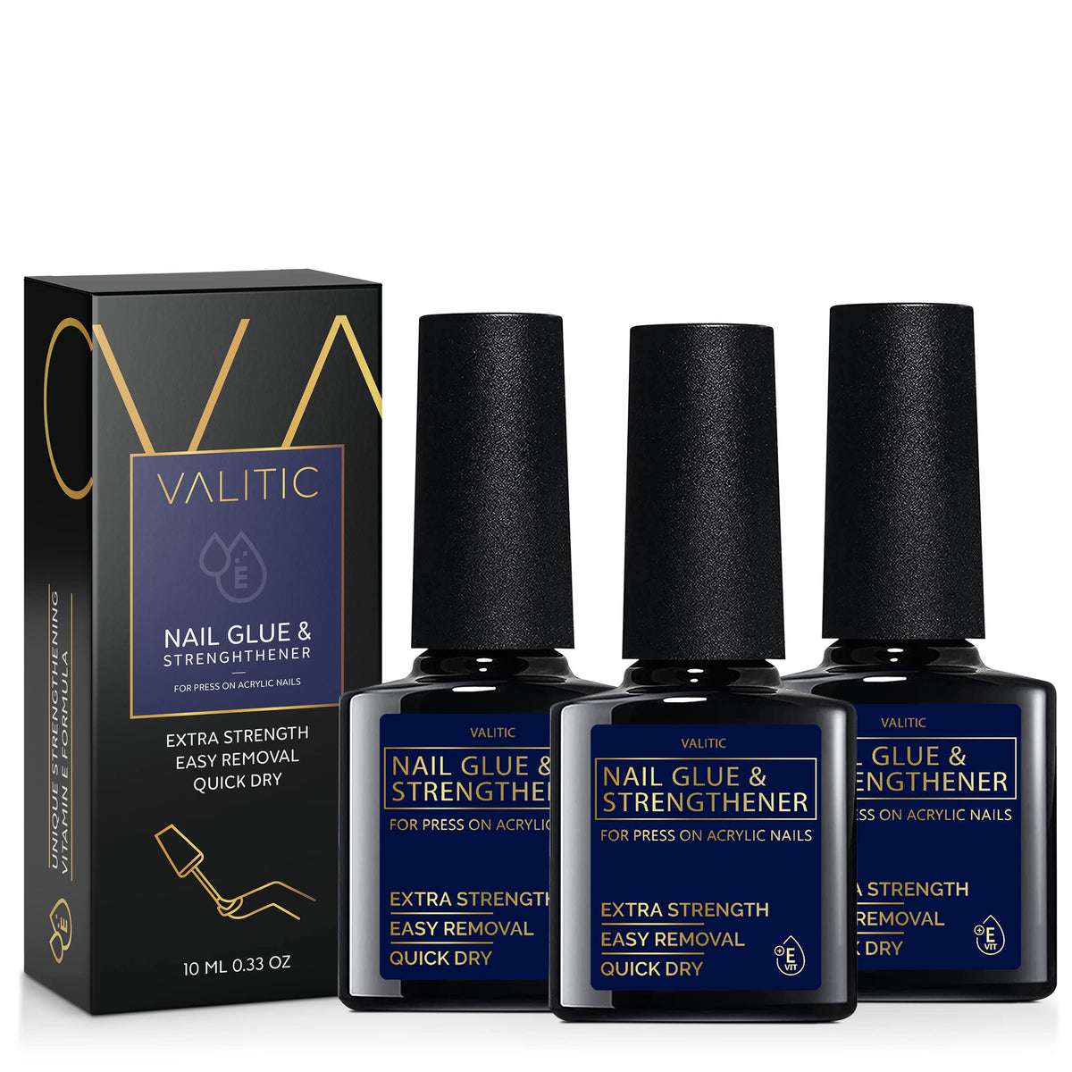 VALITIC Strong Nail Glue front view with brush applicator