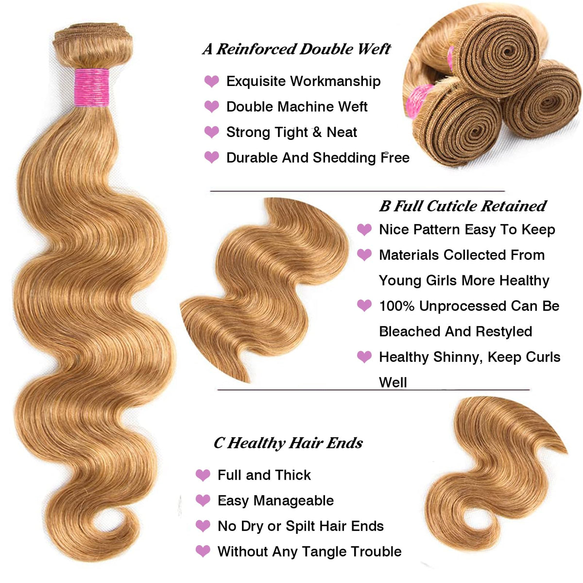 Vallbest Honey Blonde Body Wave Bundle side view