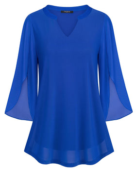 VALOLIA Floral Tunic Blouse front view in blue