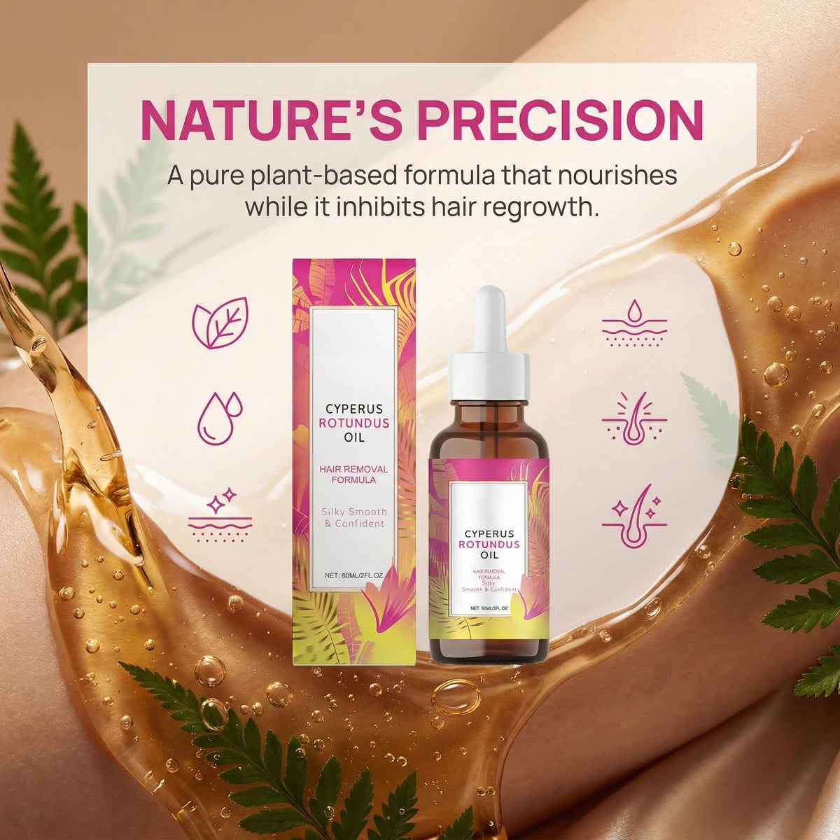 VANCON Natural Hair Removal Oil 60ml application on skin