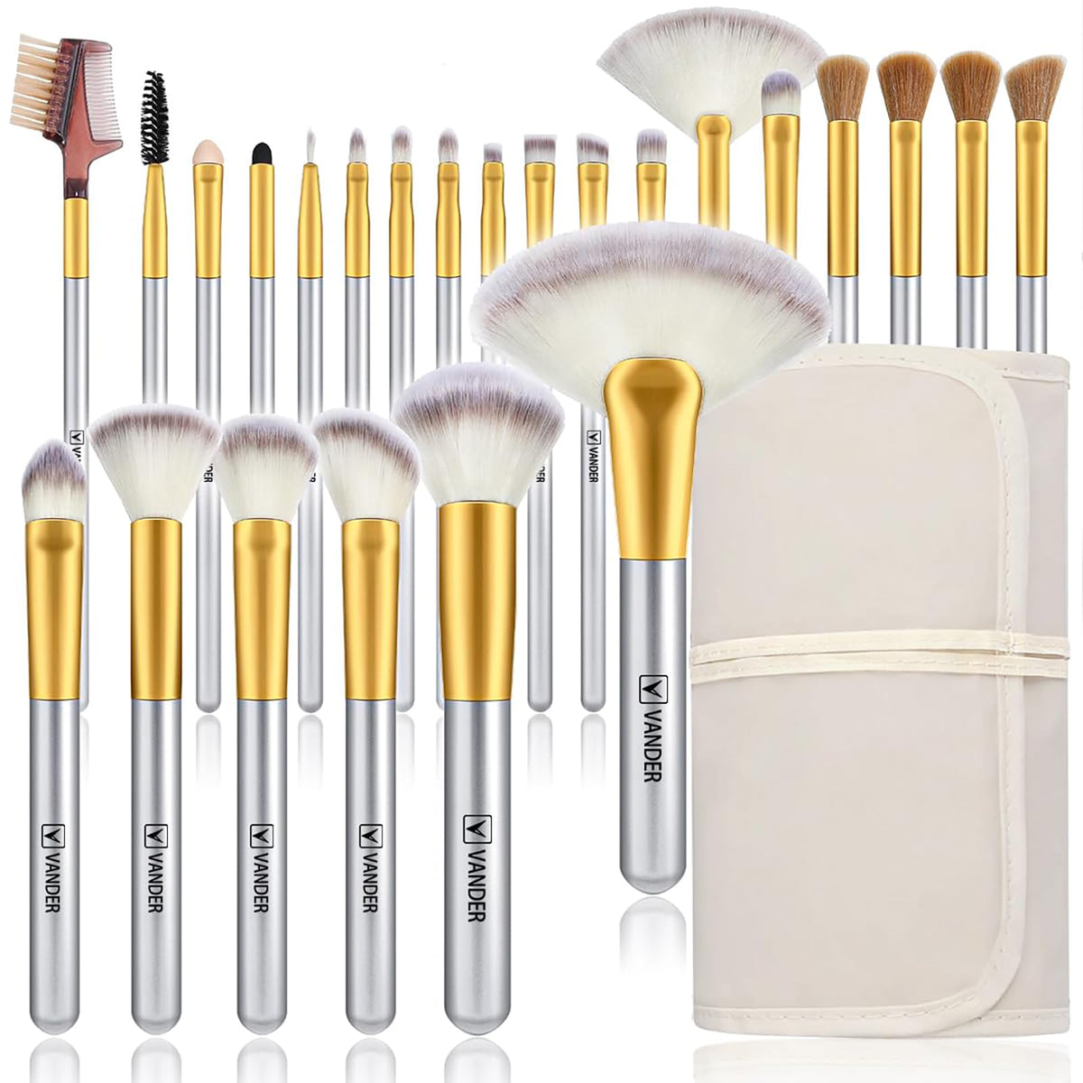 Vander 24Pcs Makeup Brush Set with cosmetic bag in champagne