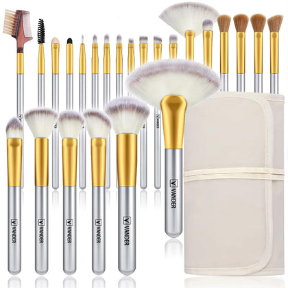Vander 24Pcs Makeup Brush Set with cosmetic bag in champagne