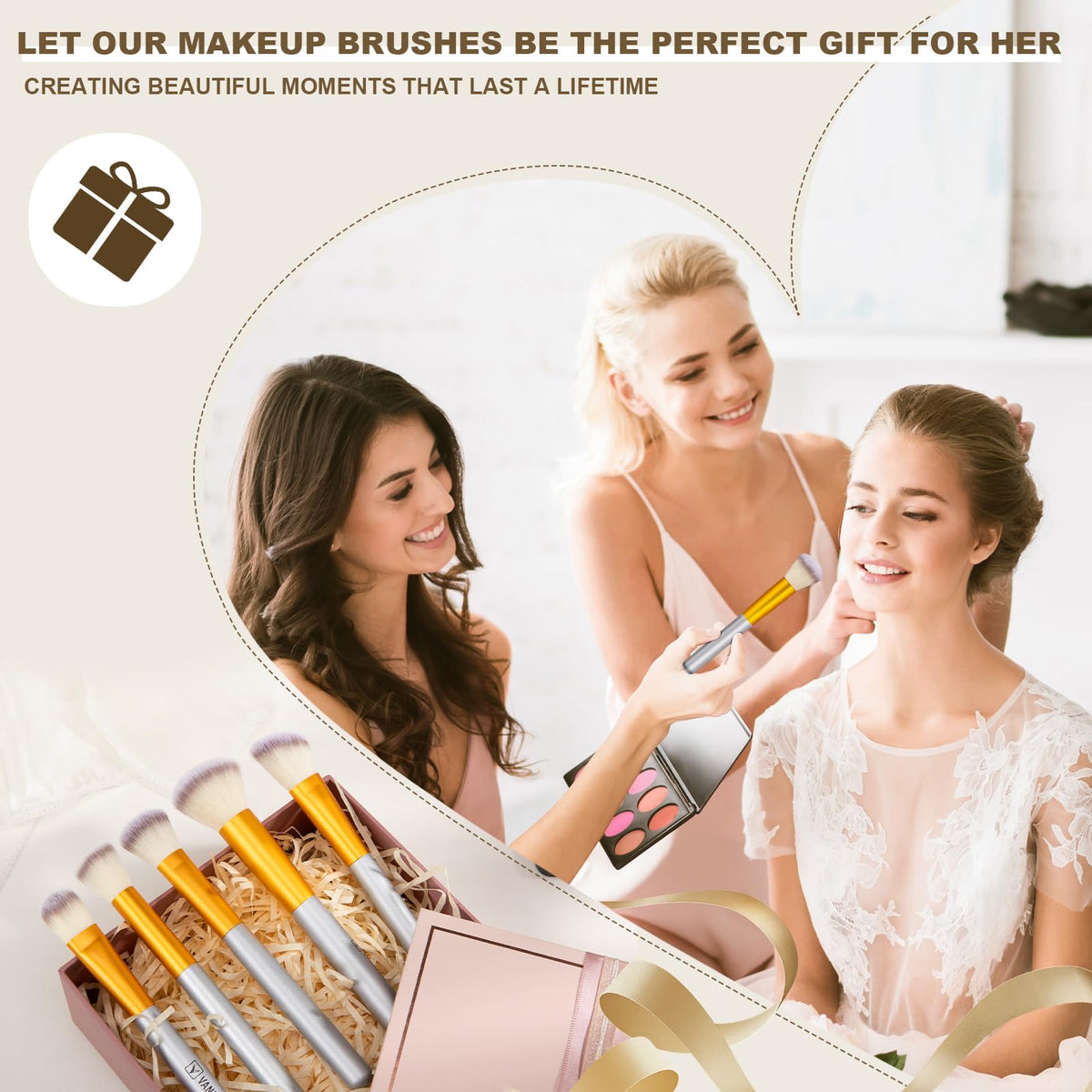 Vander complete makeup brush set displayed on a vanity