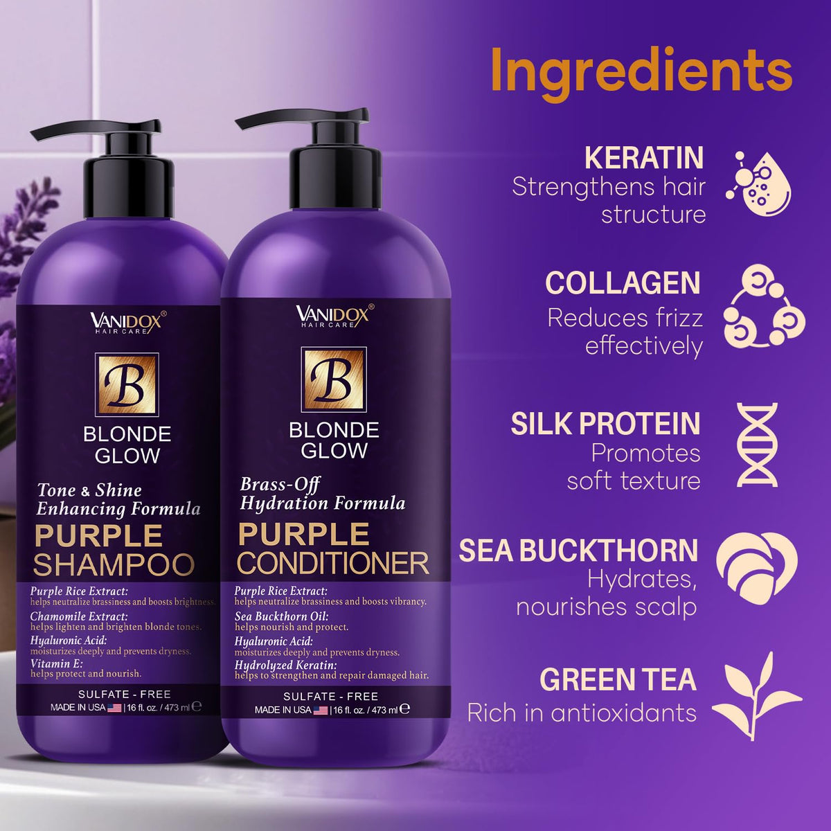 VANIDOX Purple Shampoo and Conditioner Set packaging