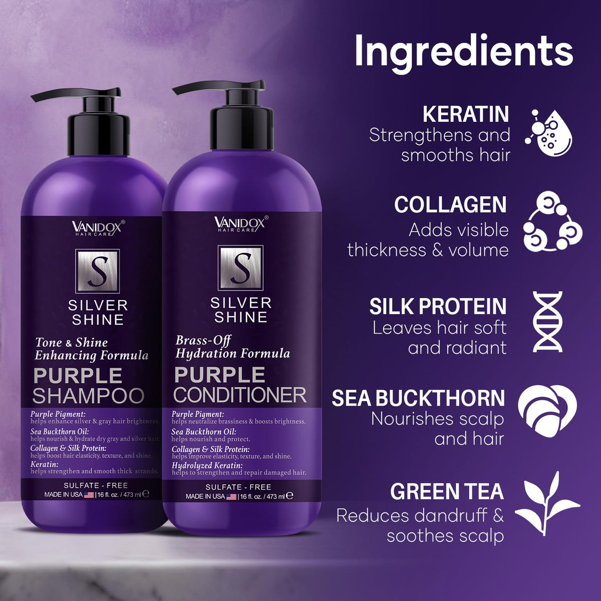 VANIDOX Purple Shampoo and Conditioner Set side view