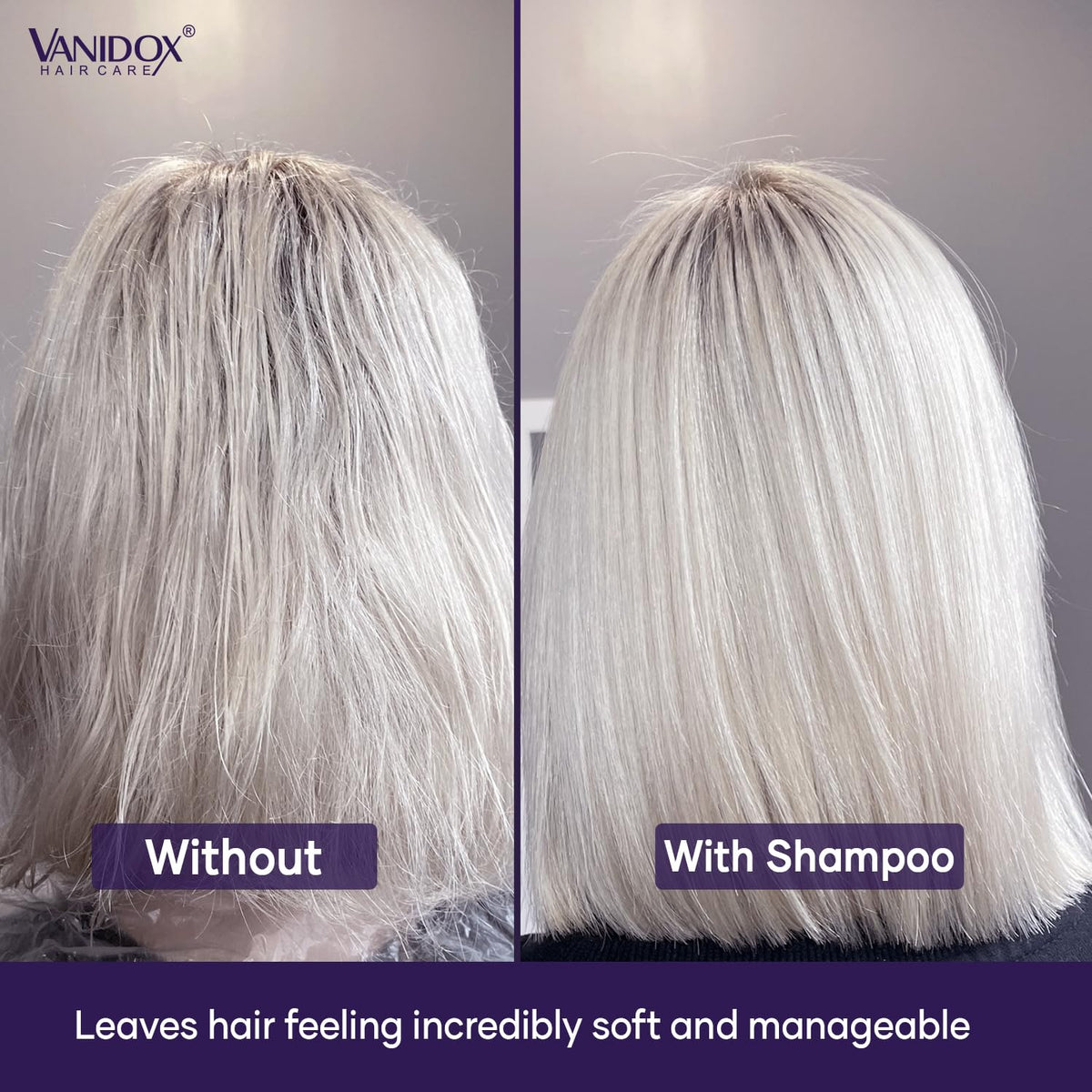 VANIDOX Purple Shampoo application on hair