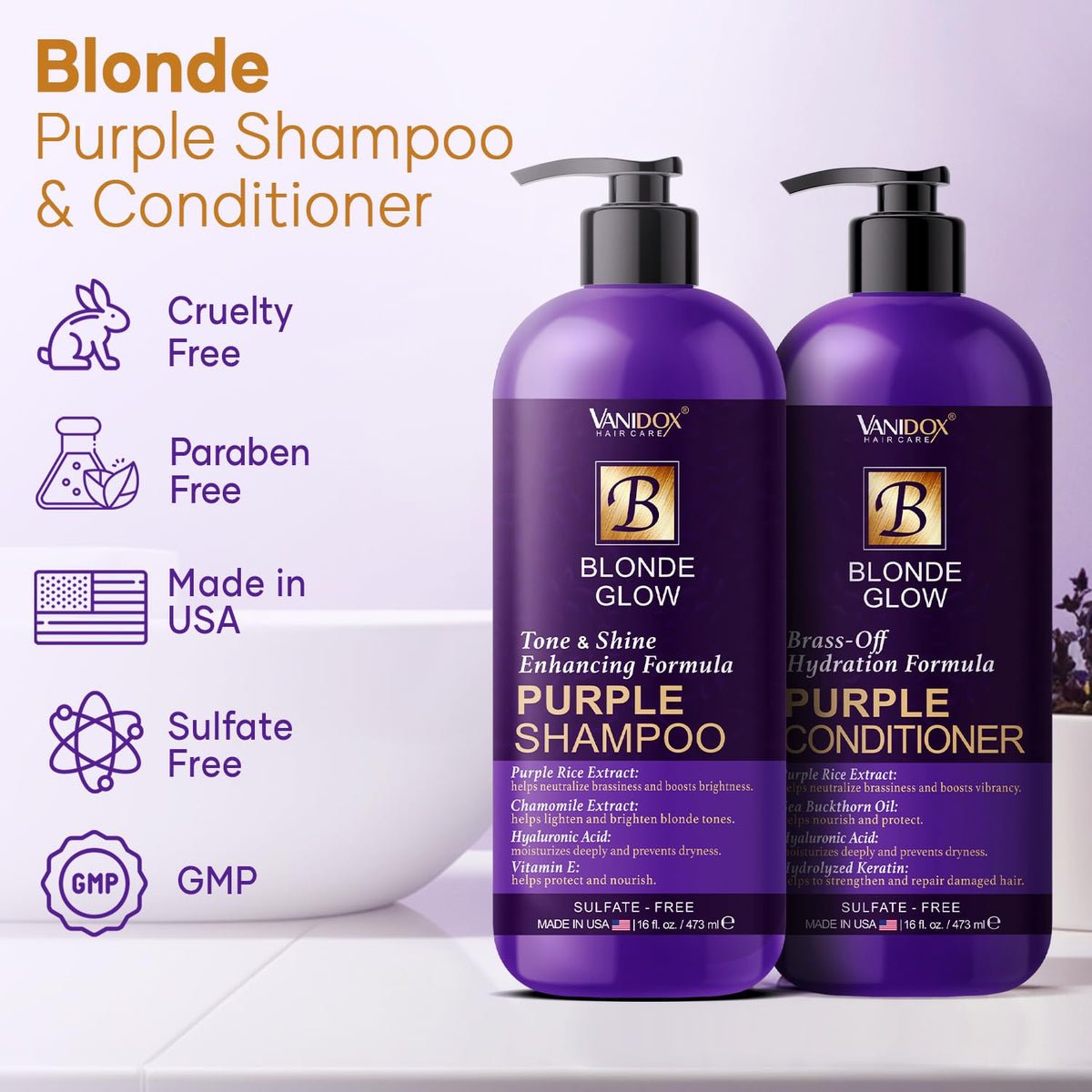 VANIDOX Purple Shampoo bottle with purple liquid