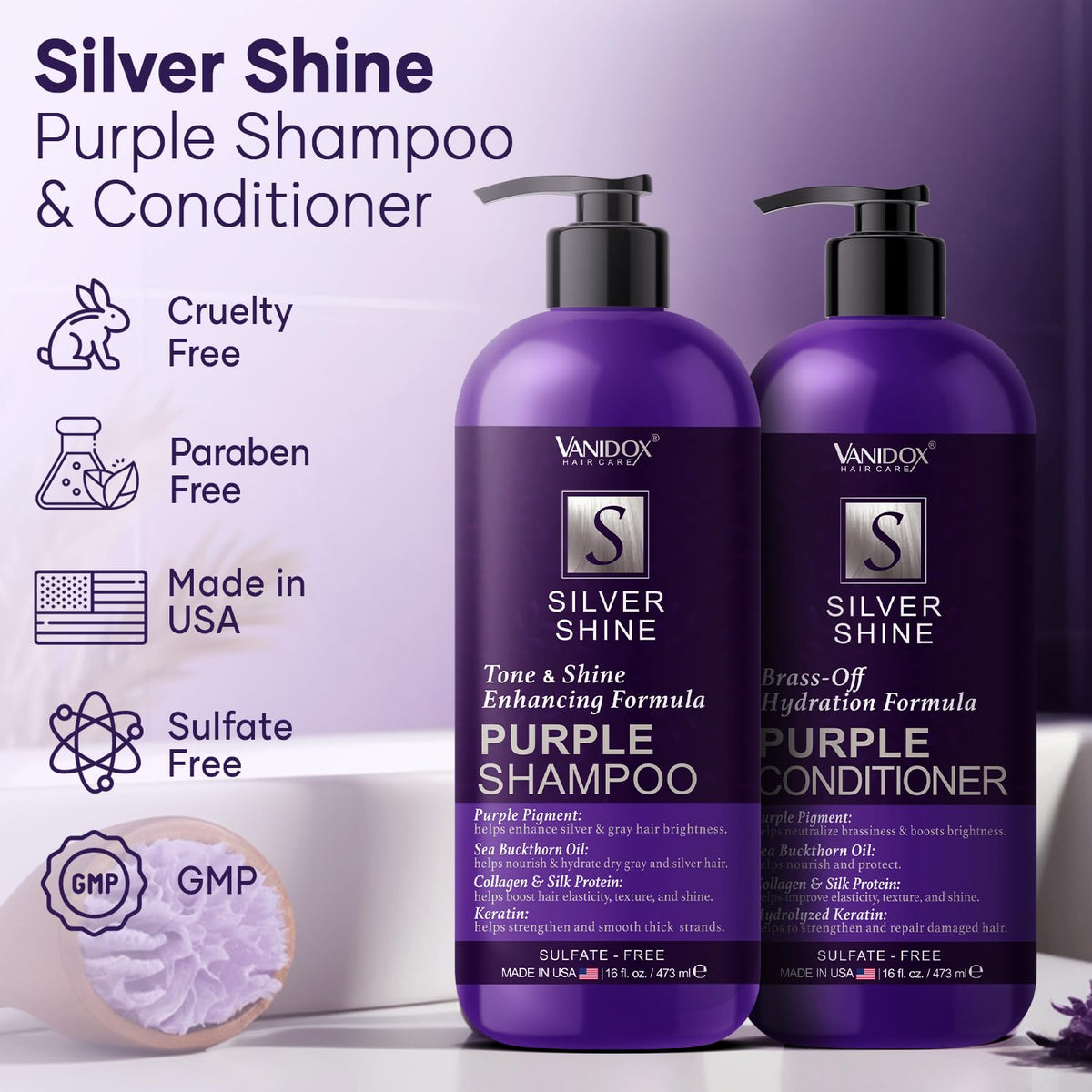 VANIDOX Purple Shampoo bottle with purple liquid