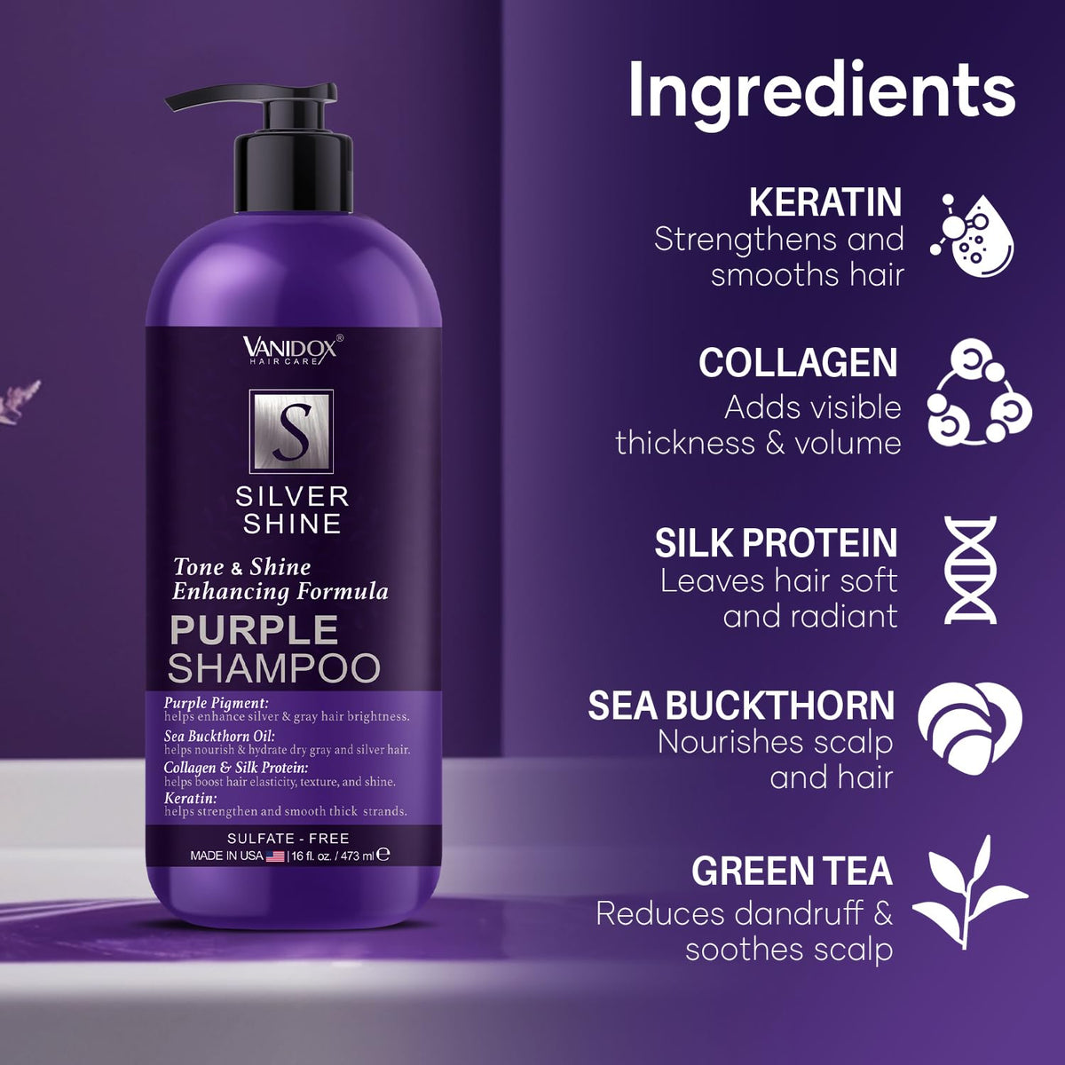 VANIDOX Purple Shampoo in a bathroom setting