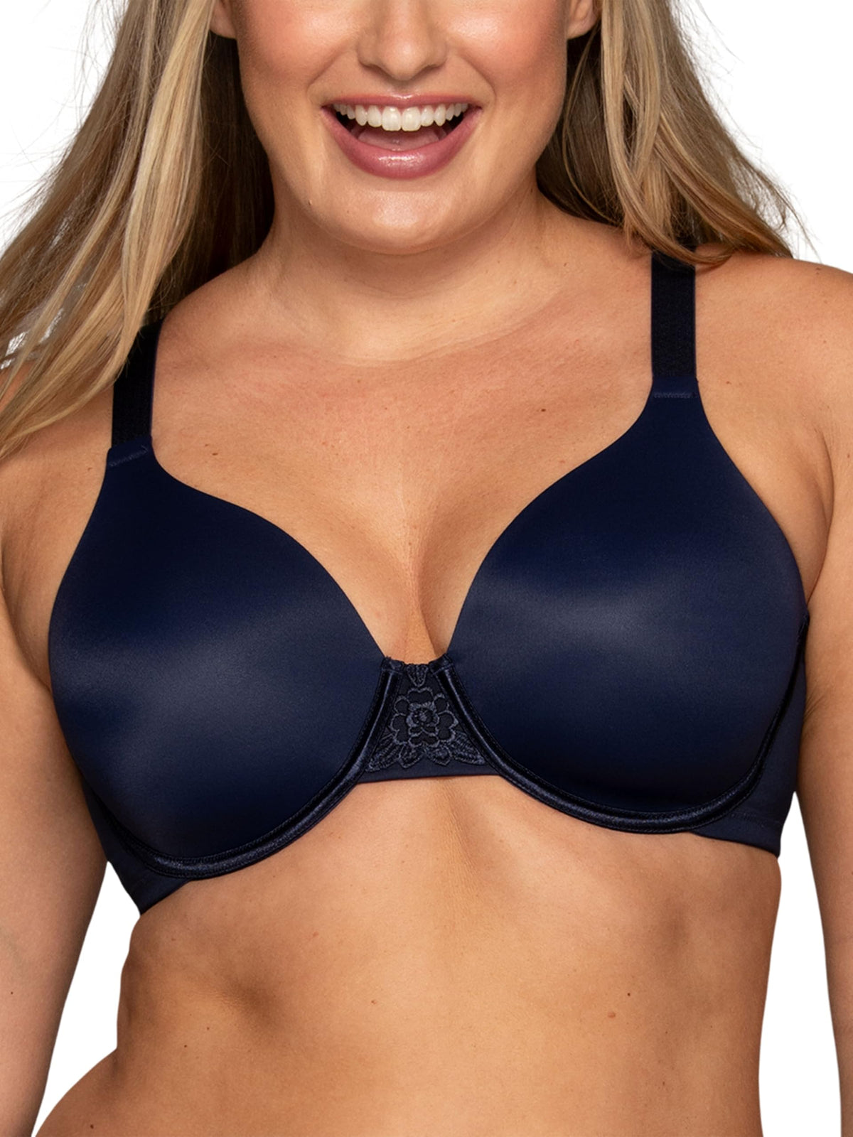 Vanity Fair Women's Full Figure Beauty Back Smoothing Bra front view in navy