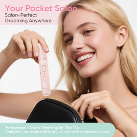 vankoo glow trimmer on a vanity with makeup