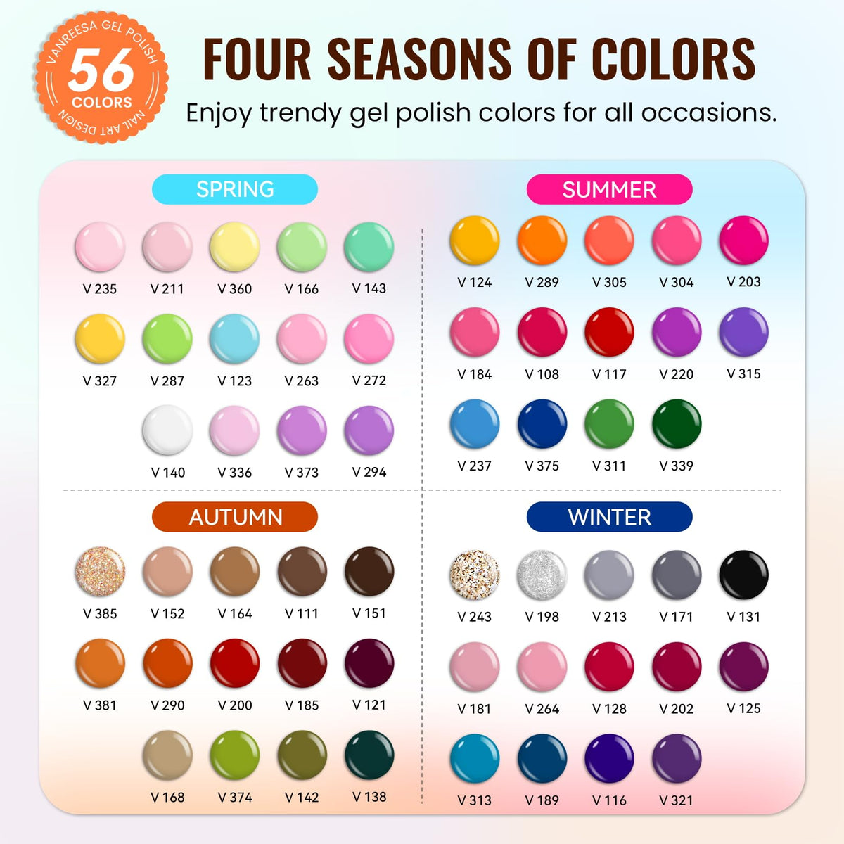 VANREESA 56 vibrant gel nail polish colours selection