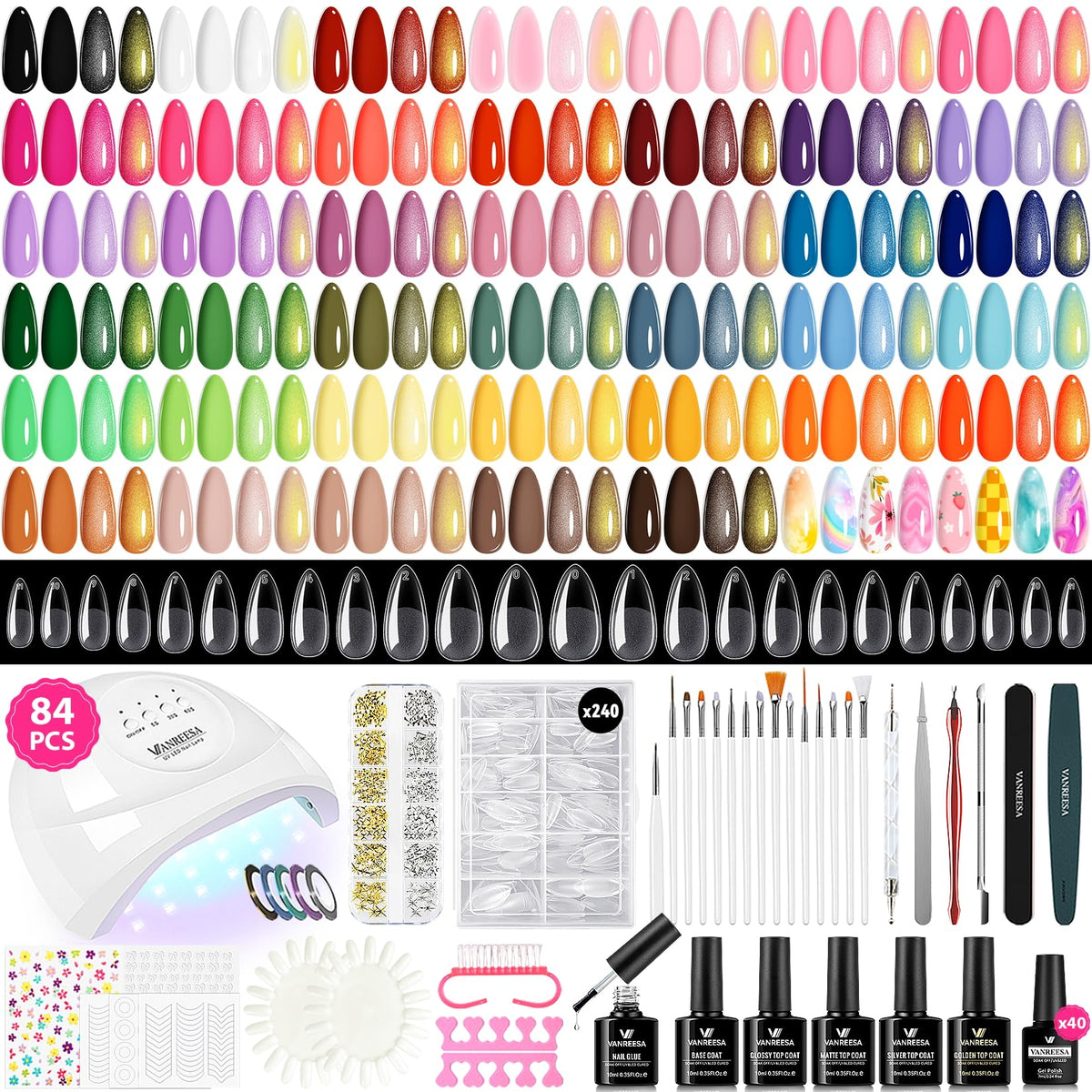 VANREESA 84 Pcs Gel Nail Polish Kit with UV Light and tools