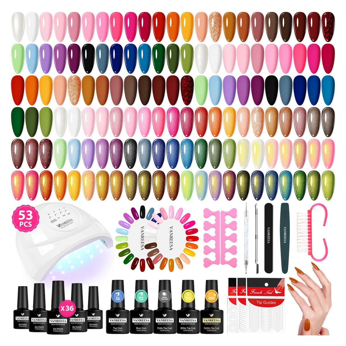 VANREESA Gel Nail Polish Kit 53 Pcs with UV light and colourful gel polishes