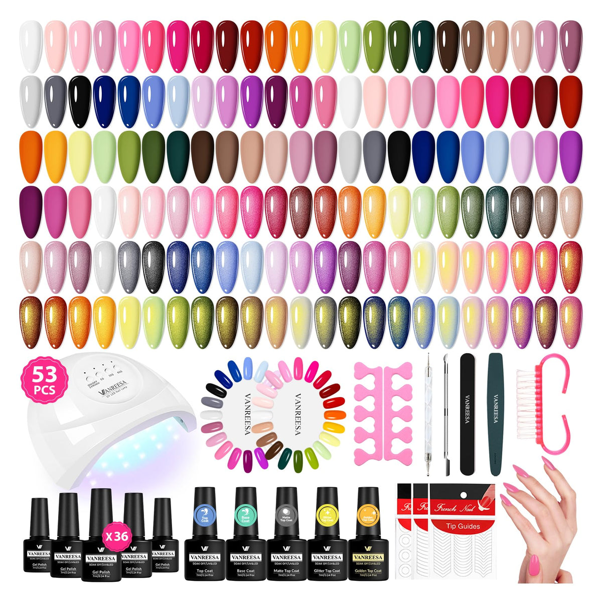 VANREESA Gel Nail Polish Kit 53 Pcs with UV Light front view