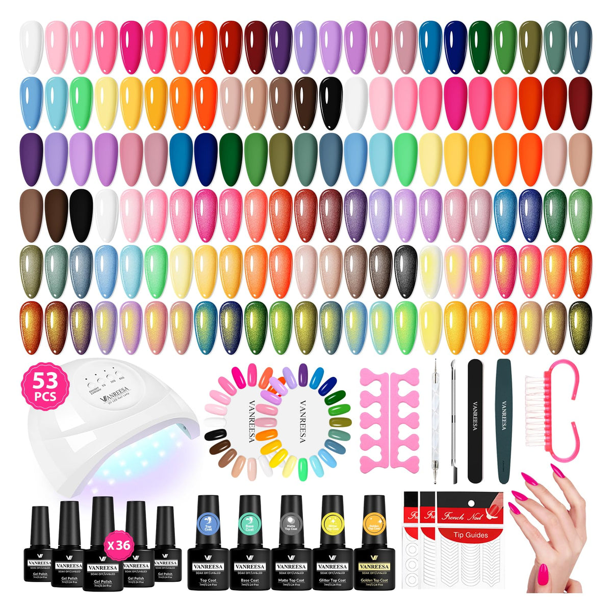 VANREESA Gel Nail Polish Kit with UV light and 36 colours