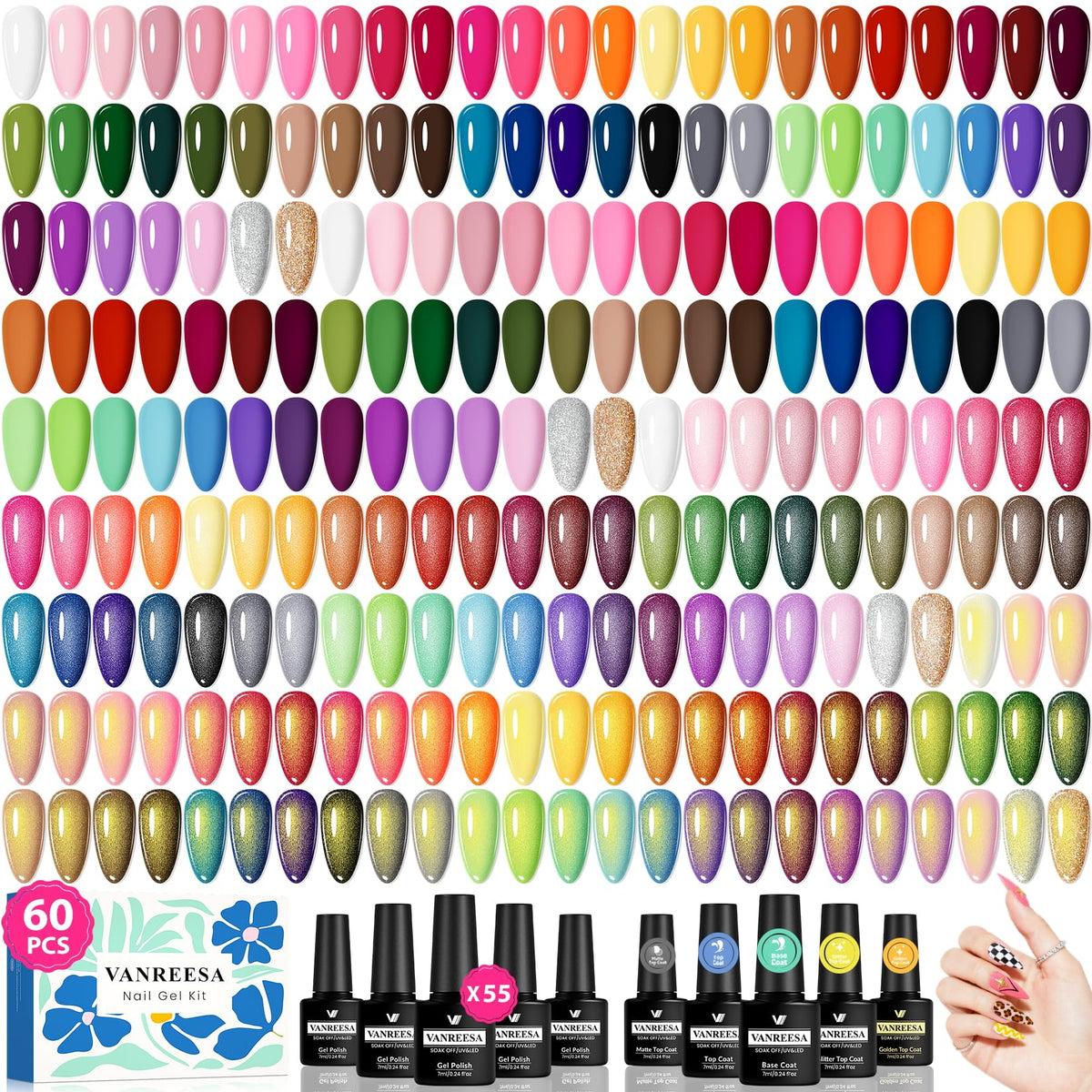 VANREESA Gel Nail Polish Set with 55 colours and base coat