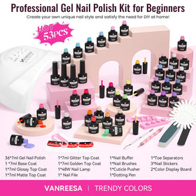 VANREESA gel nail polish swatches on display board