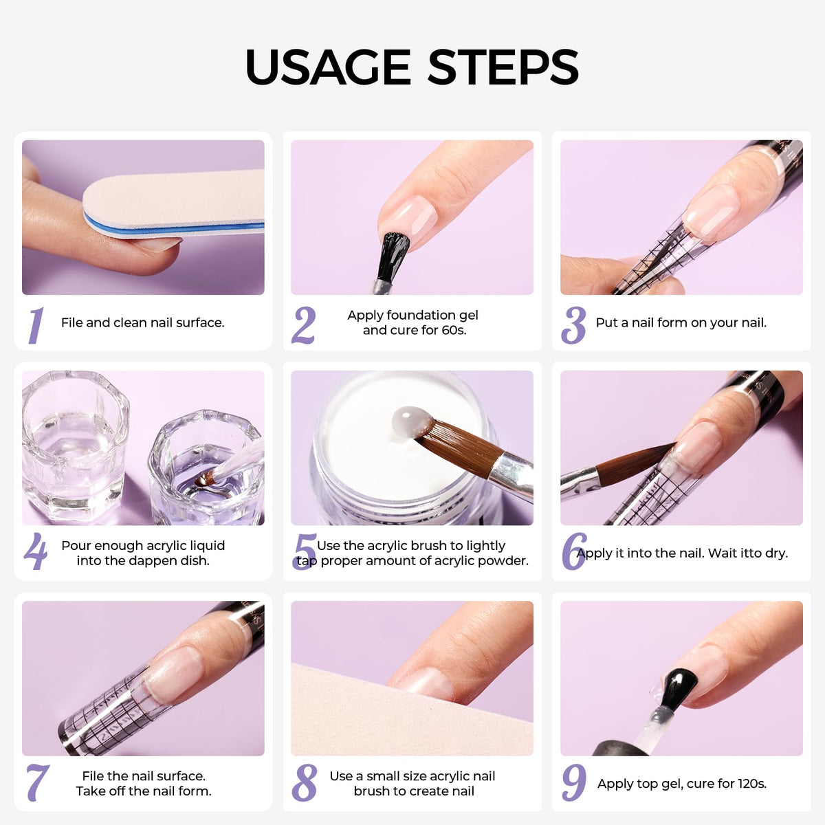 VANSISOS Acrylic Nail Kit displayed with DIY nail art
