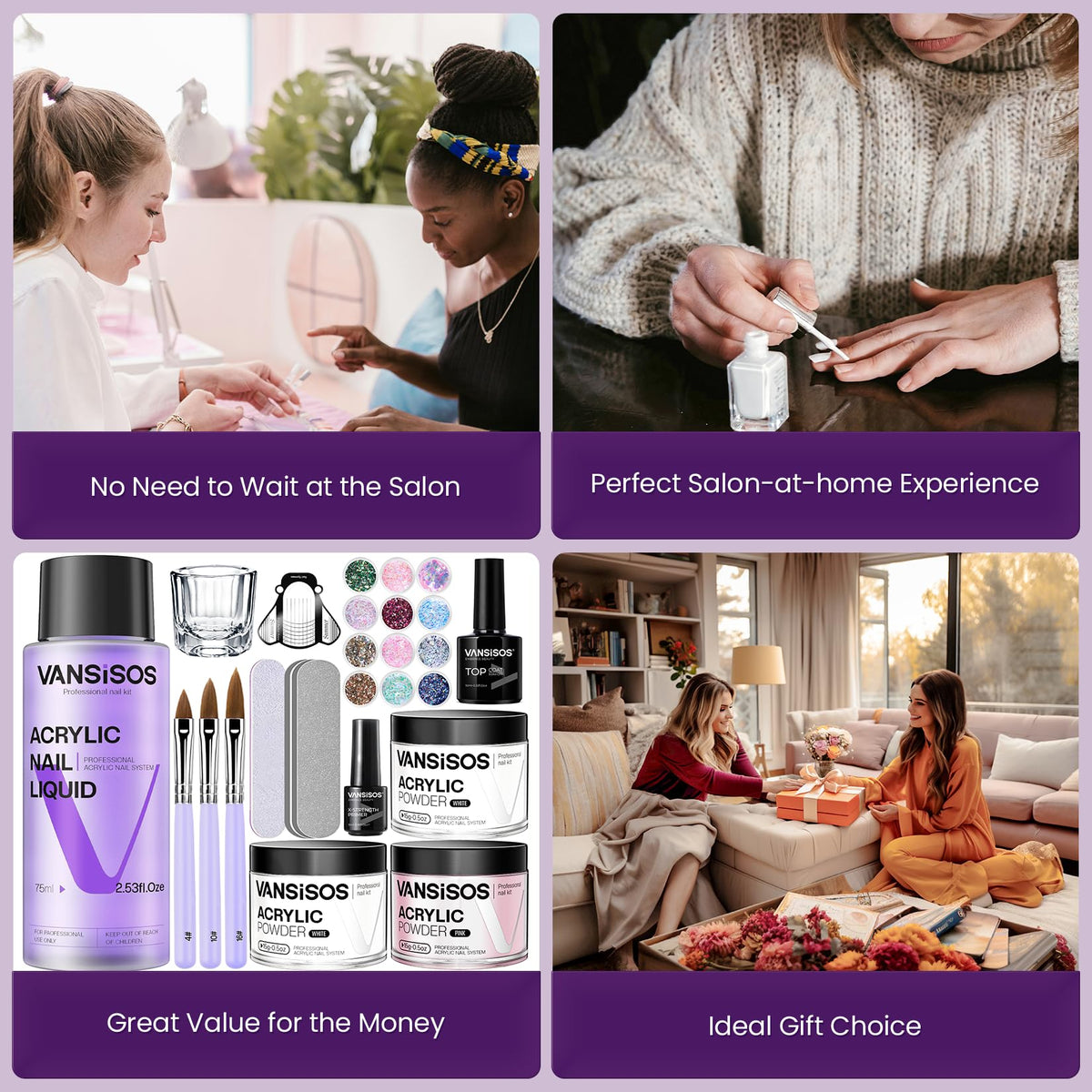 VANSISOS Acrylic Nail Kit with nail forms and brushes