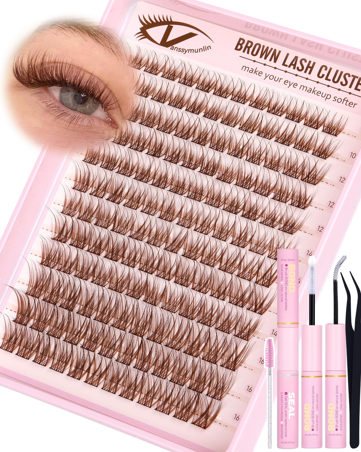Vanssymunlin Natural Brown Lash Clusters Kit packaging front view