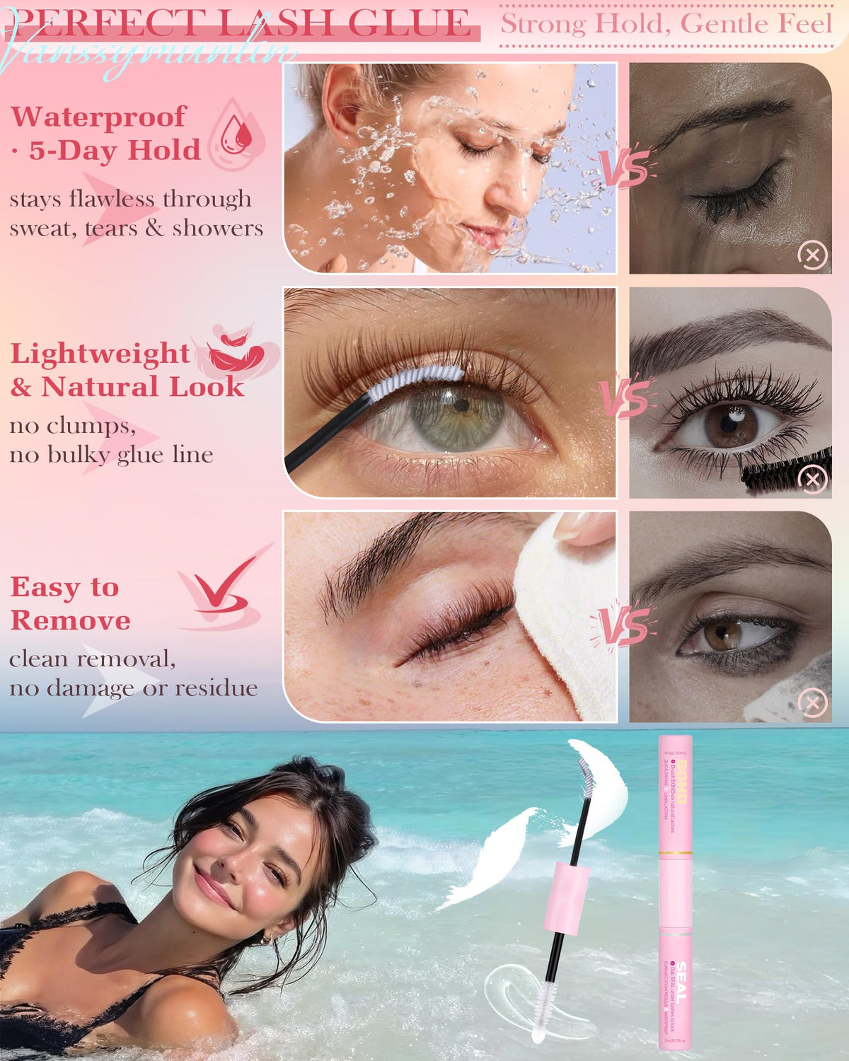 Vanssymunlin waterproof lash cluster glue tube