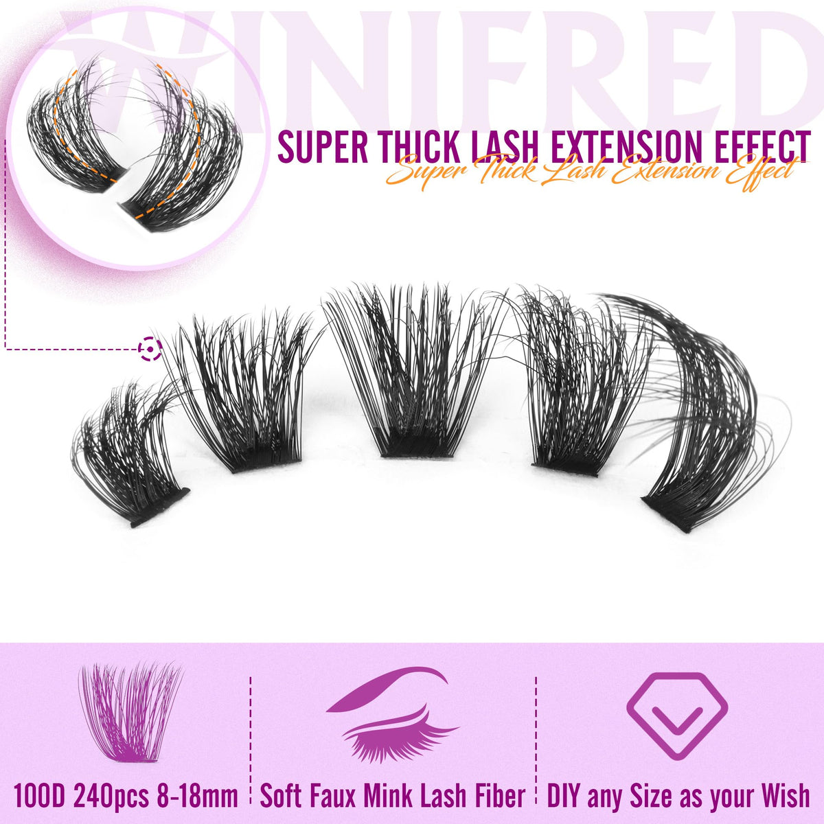 Variety of 100D mink lash clusters from 8mm to 18mm