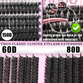 Variety of lash clusters in YIDUO kit showing different lengths
