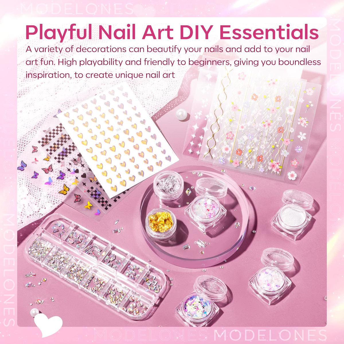 Variety of nail art designs created with modelones kit