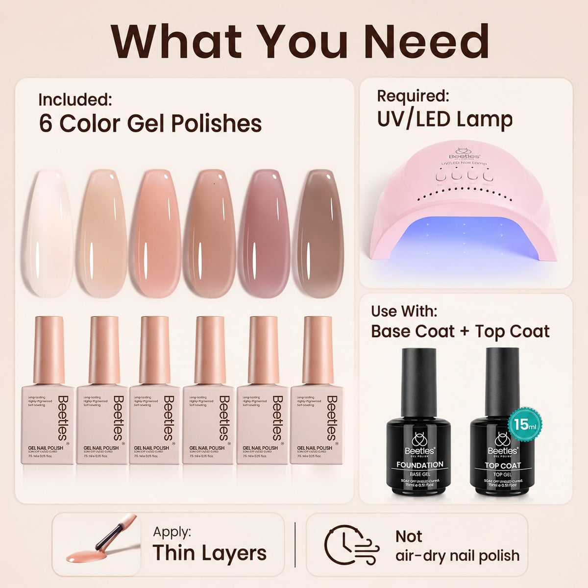 Variety of nail styles created with beetles gel polish
