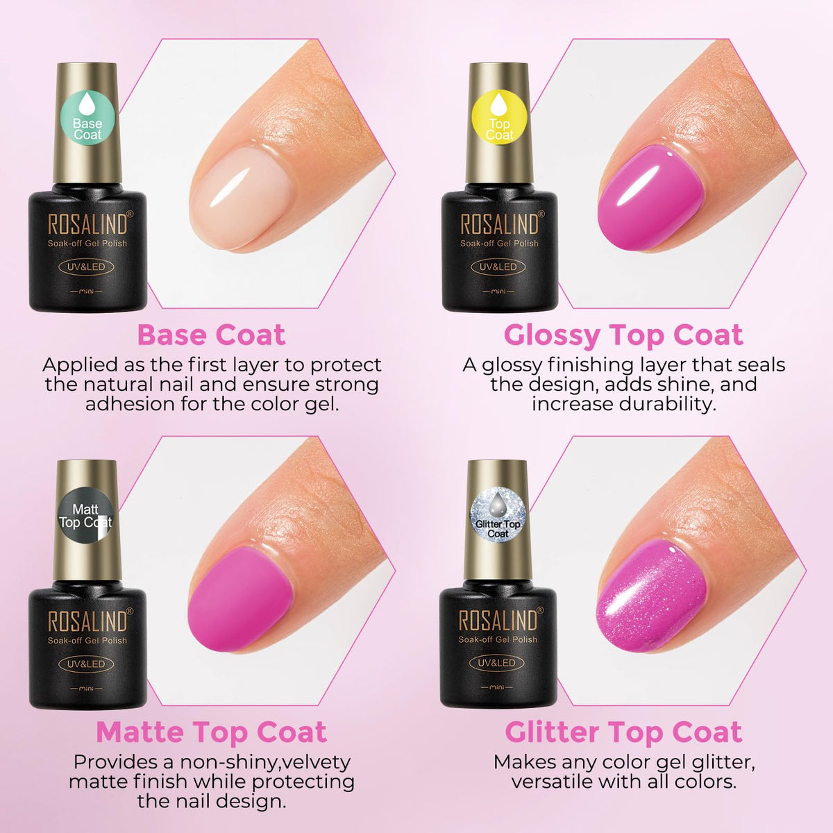 Variety of ROSALIND gel nail polish colours in display