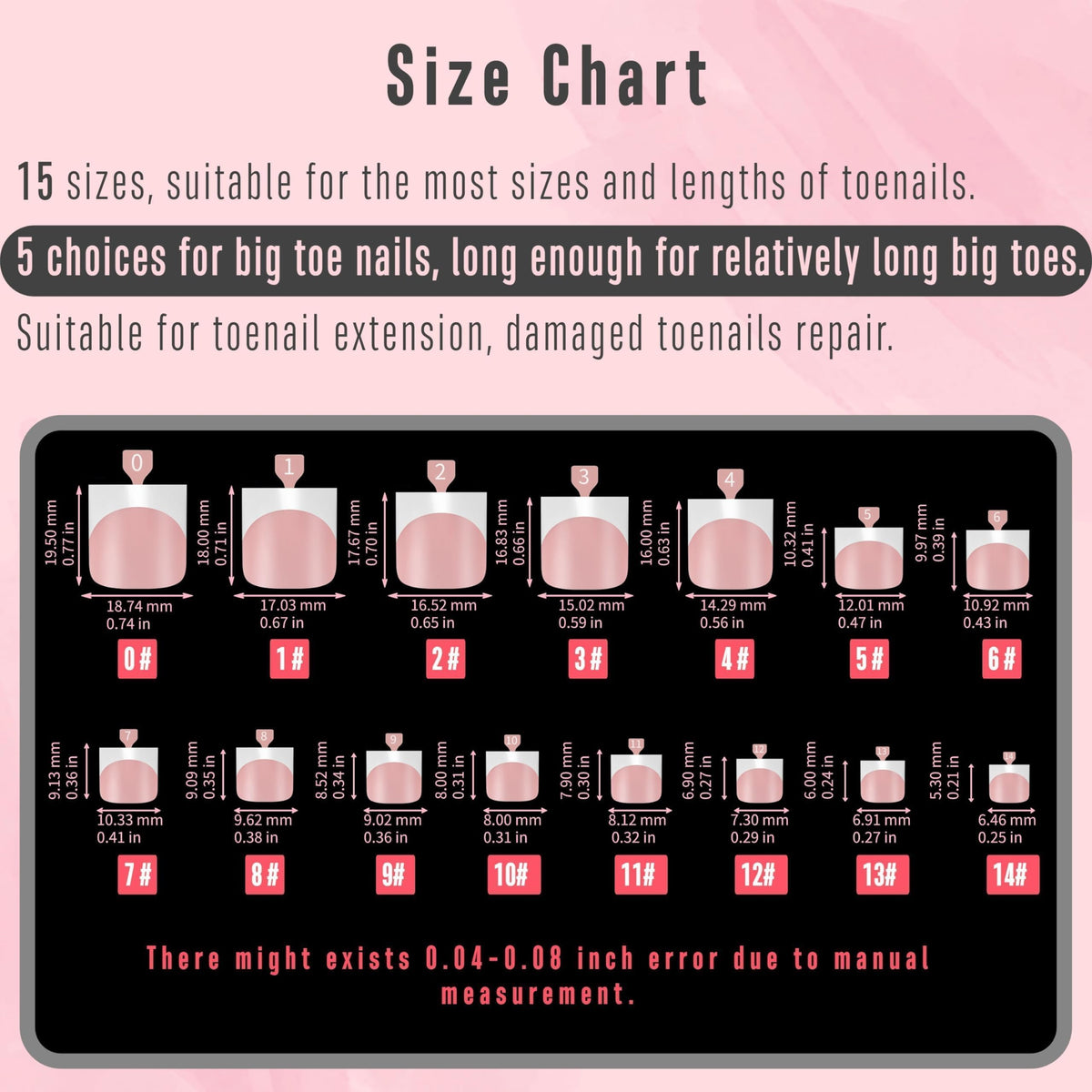 Variety of sizes of NOVO OVO toenail tips displayed
