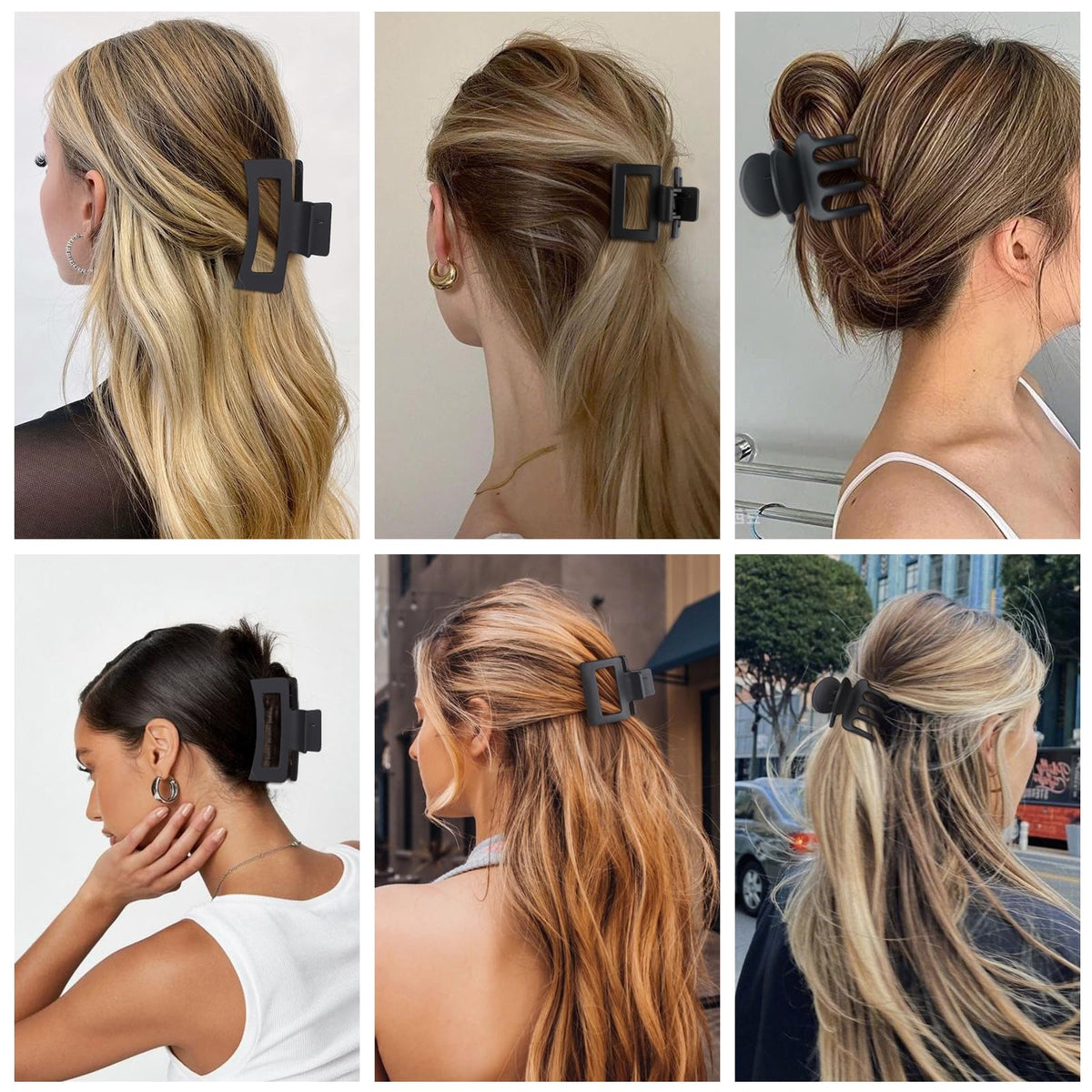 Variety of SMKSL hair claw clips showing different styles