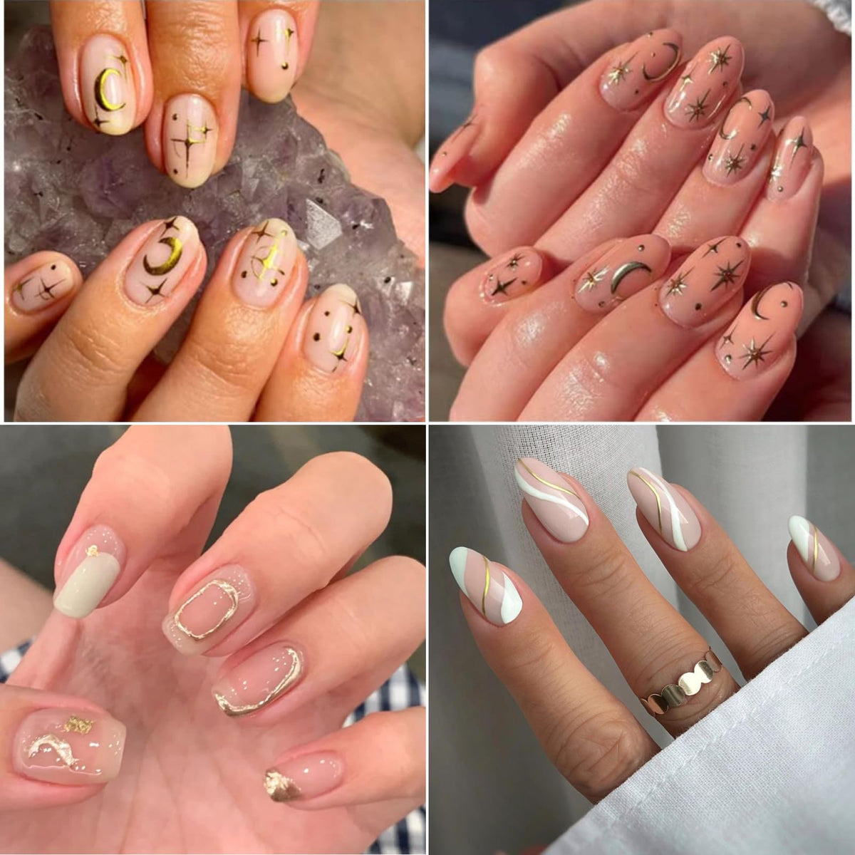 Variety of SPLOCUDU gold nail stickers including leaves and stars