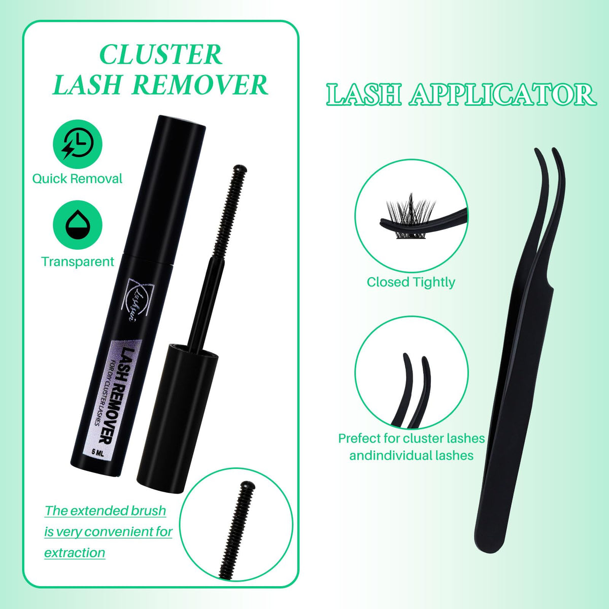 Various cluster lash styles displayed in kit