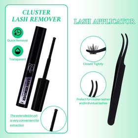 Various cluster lash styles displayed in kit