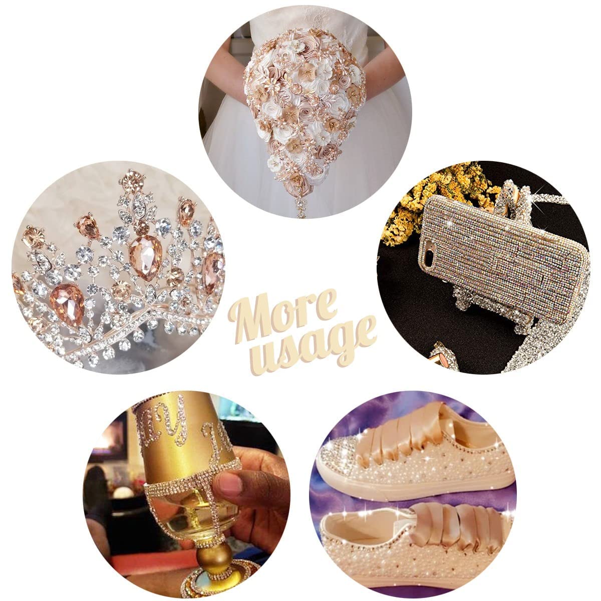 Various crafting supplies alongside qiipii rhinestones