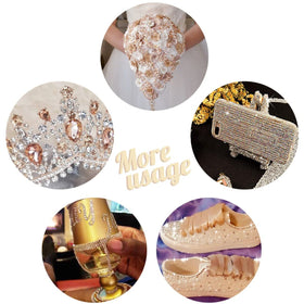 Various crafting supplies alongside qiipii rhinestones