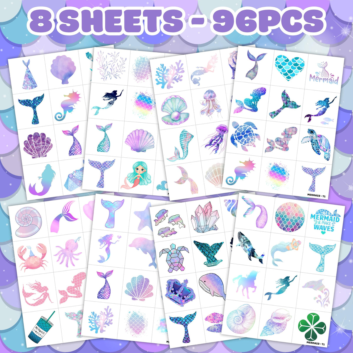 Various designs of mermaid tattoos displayed