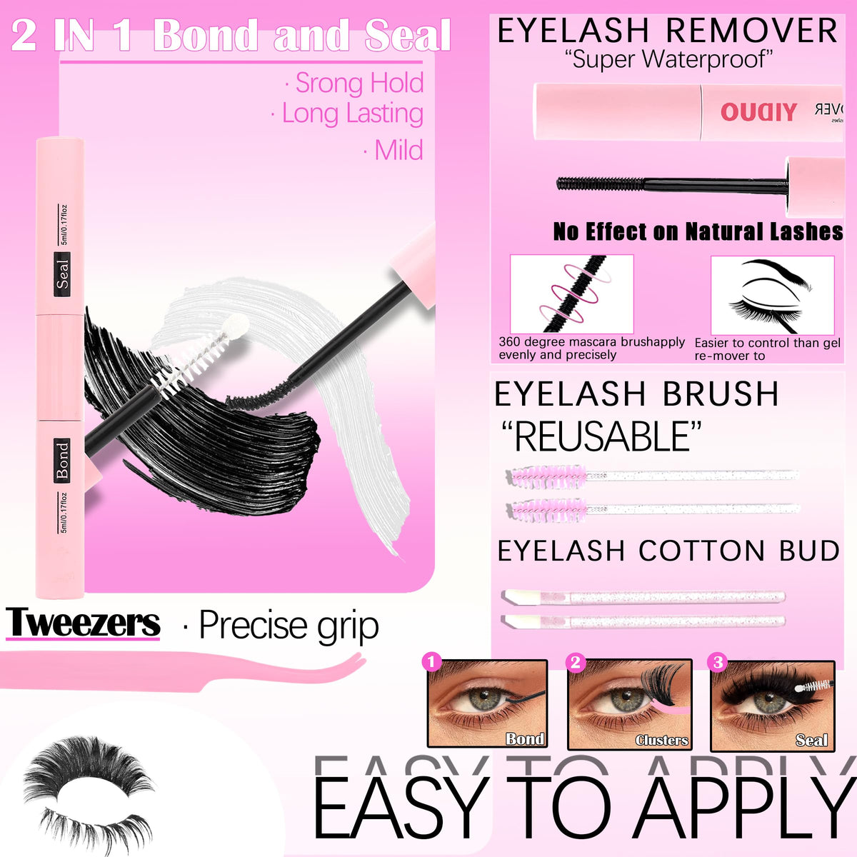 Various lash styles included in YIDUO kit on display