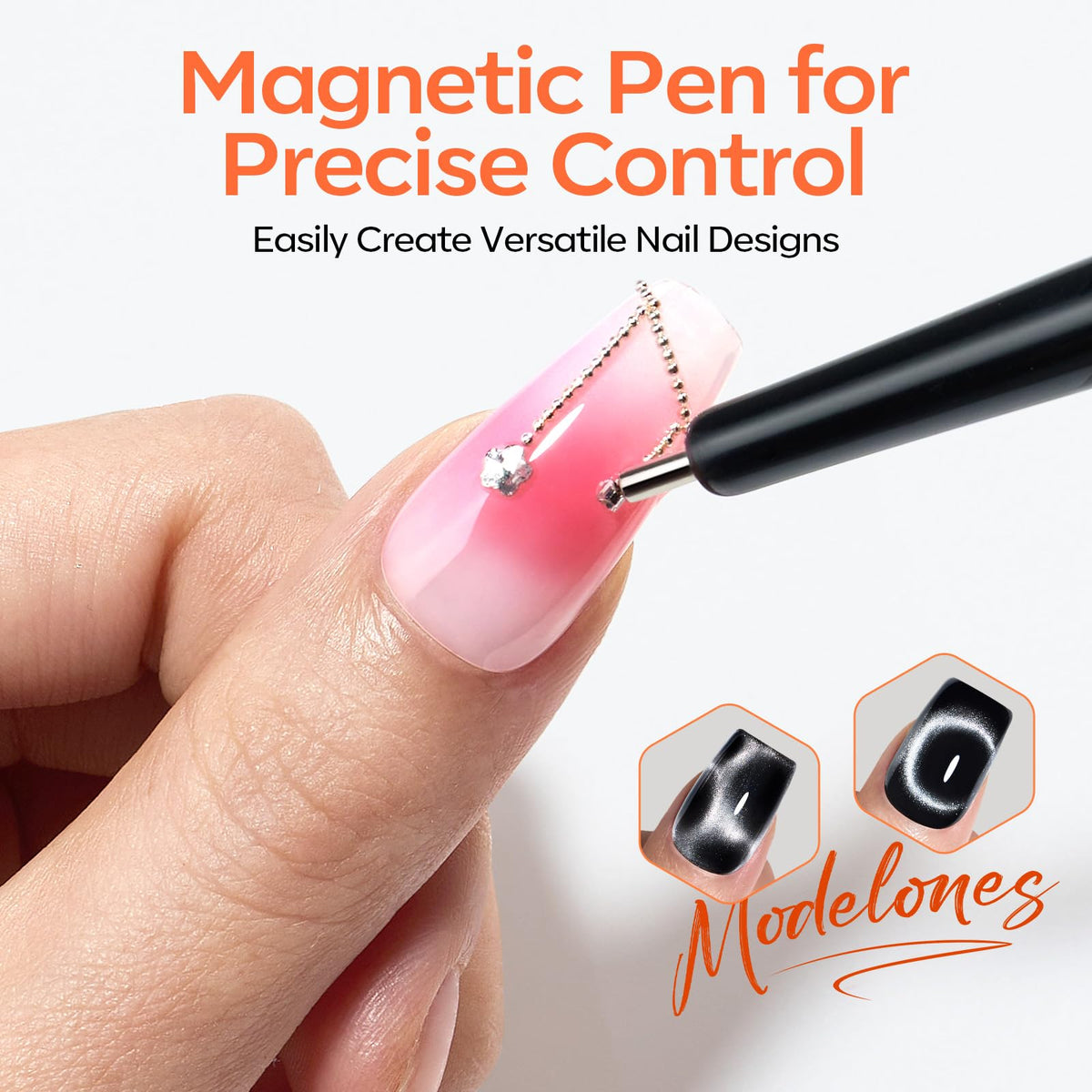 Various nail art designs created with the magnet set