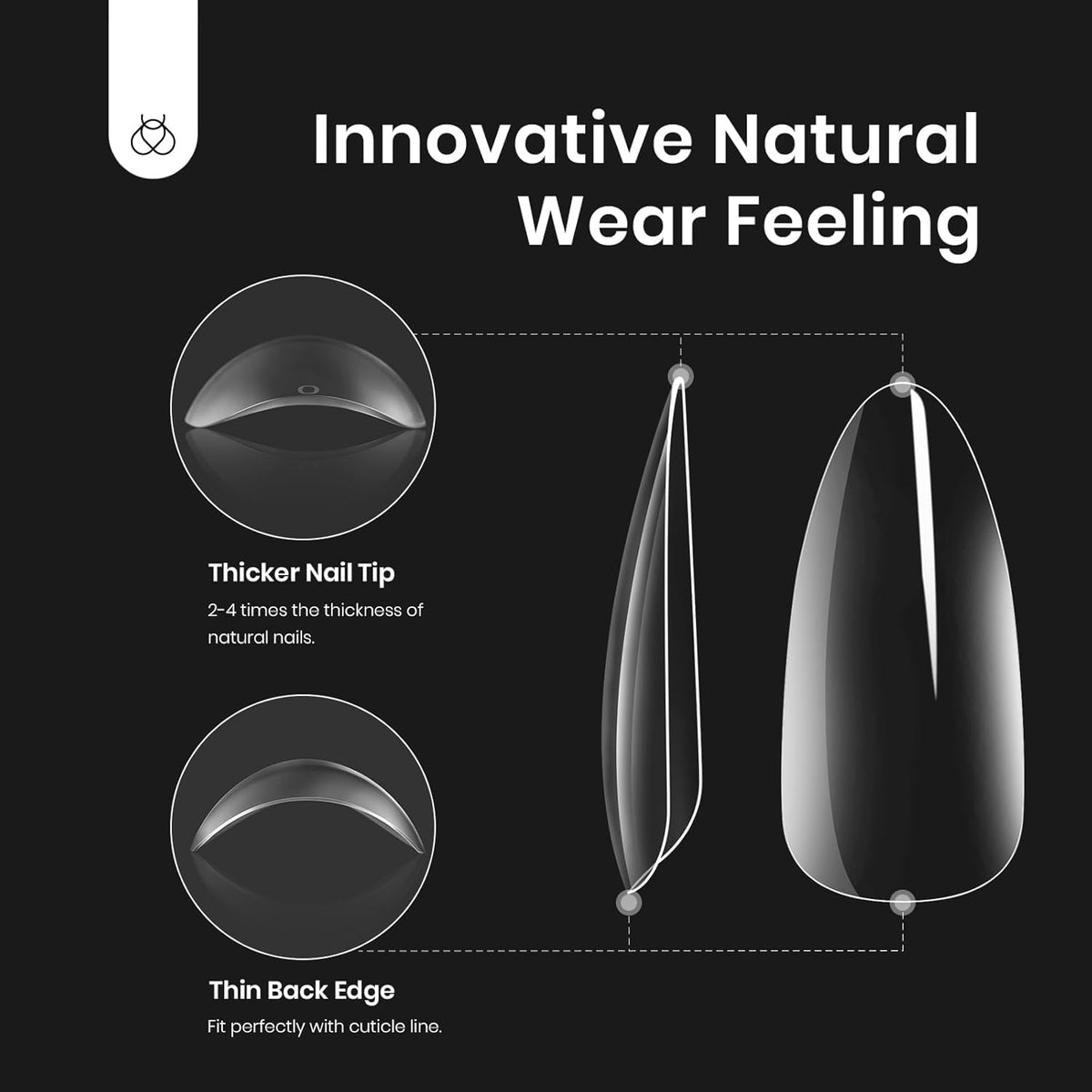 Various sizes of almond nail tips in beetles Gel Nail Kit