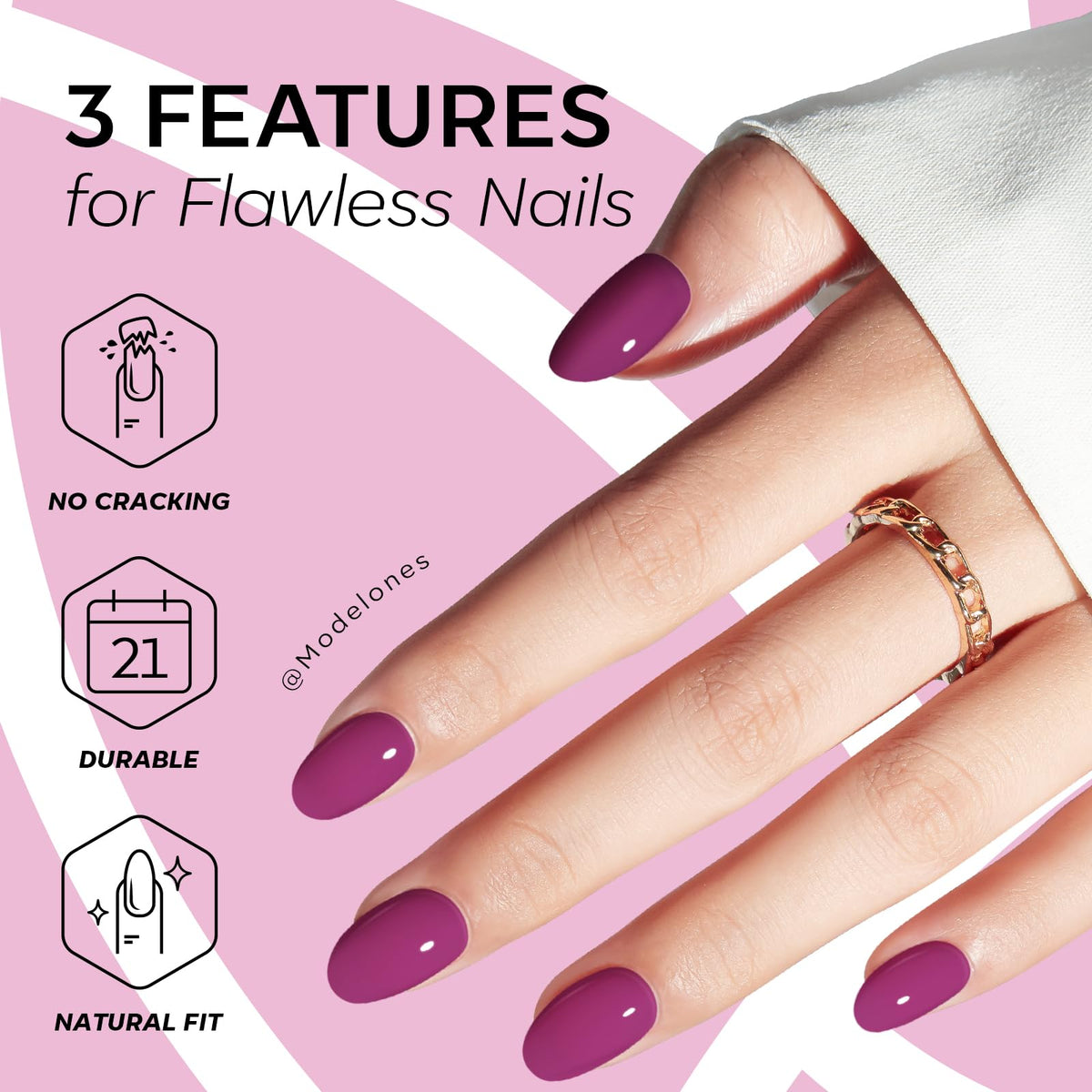 Various sizes of modelones press on nails displayed