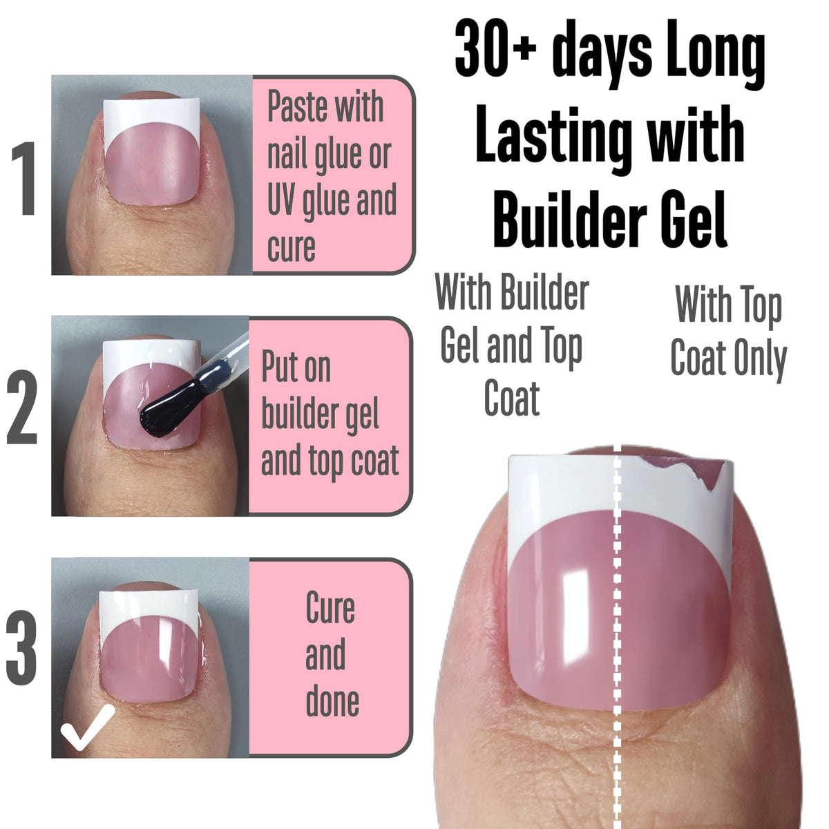 Various sizes of NOVO OVO Black French Tip Toenails