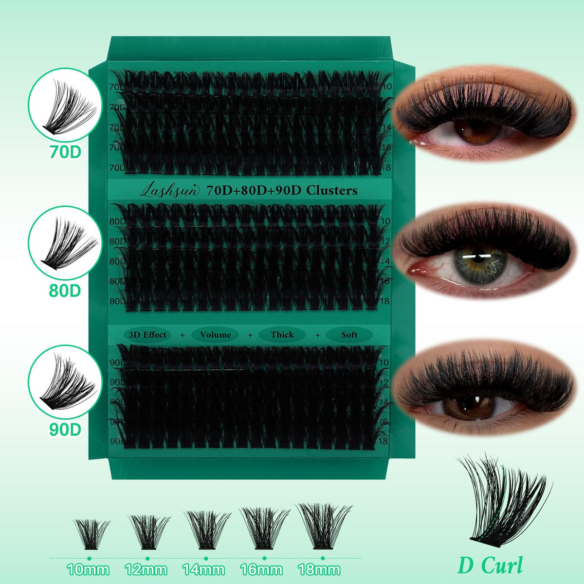 Various styles of LASHSUN cluster lashes displayed