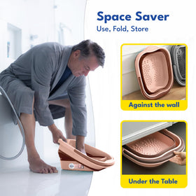 Various uses of the collapsible tub as storage and washing basin