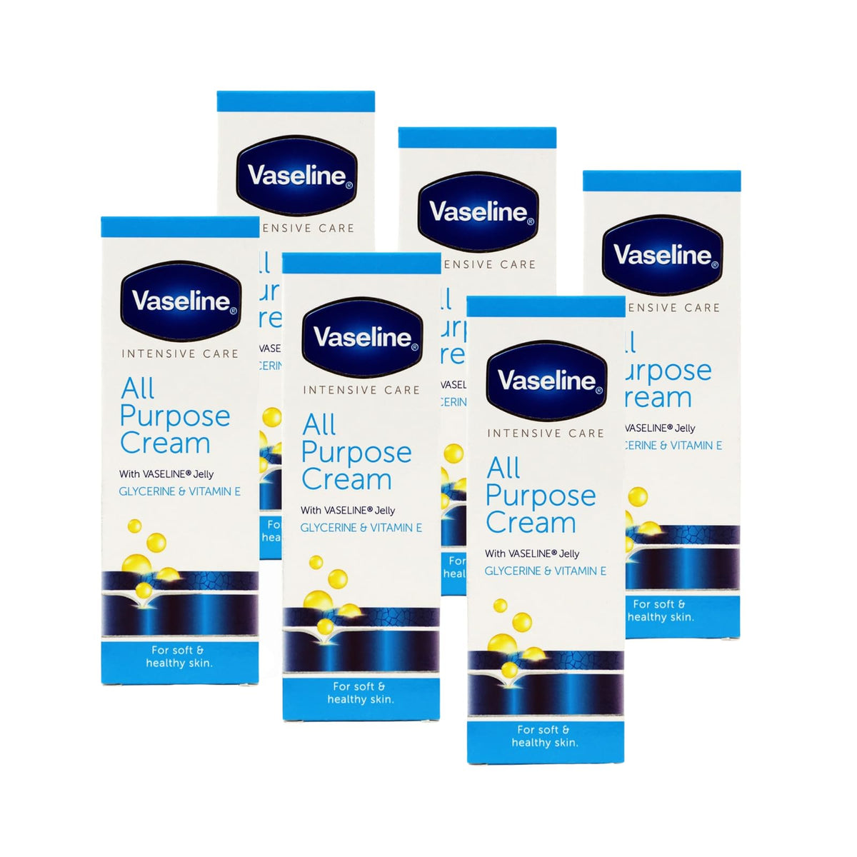Vaseline All Purpose Cream 6-Pack front view with six tubes