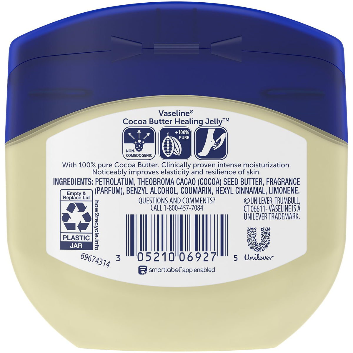 Vaseline Cocoa Butter Healing Jelly jar with cocoa butter texture