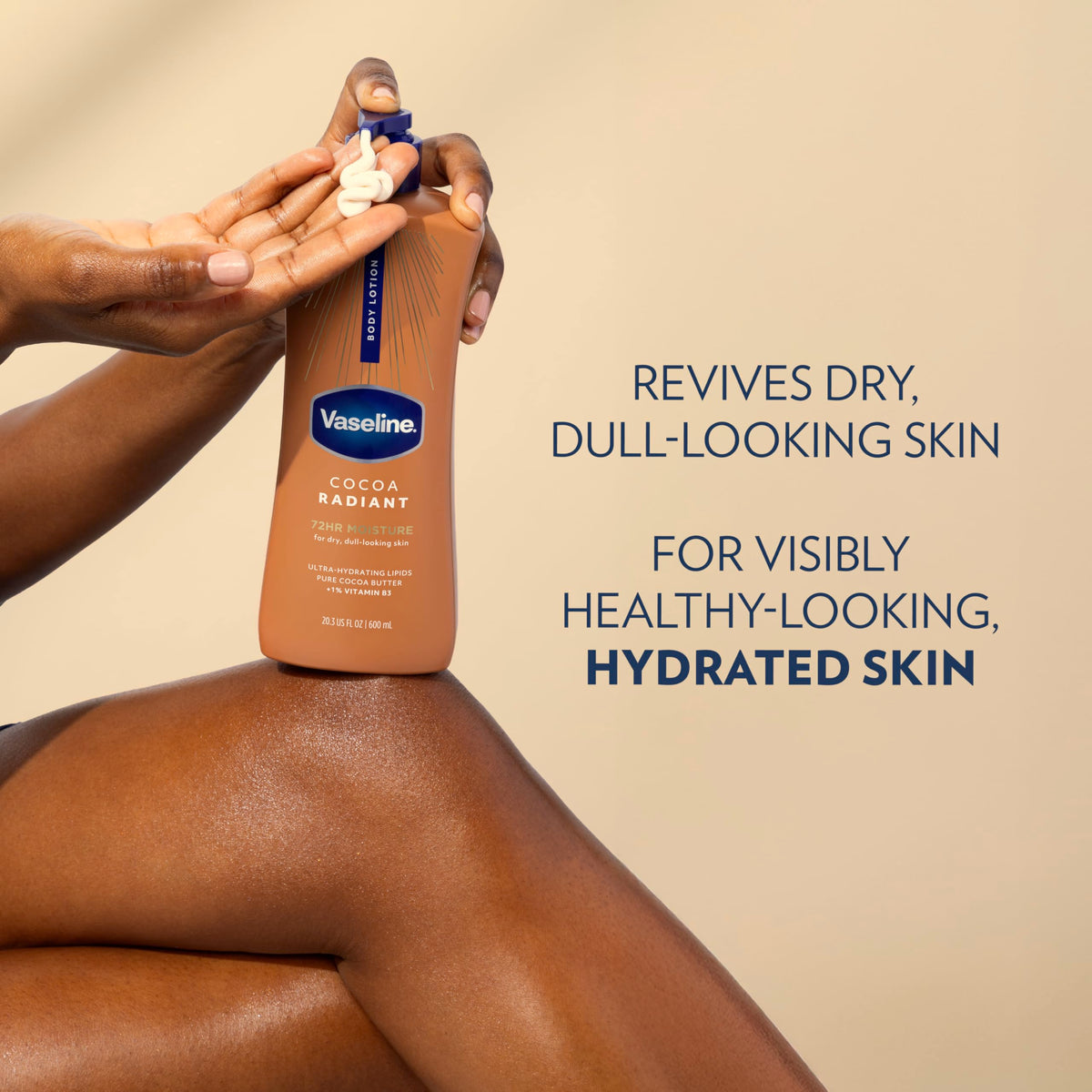 Vaseline Cocoa Radiant Body Lotion 20.3oz on a bathroom counter