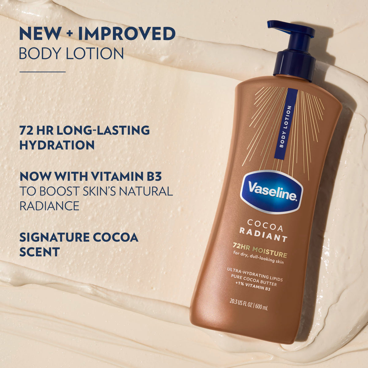Vaseline Cocoa Radiant Body Lotion 20.3oz texture close-up